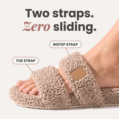 Two straps, zero sliding: side close-up of the toe strap and the instep strap