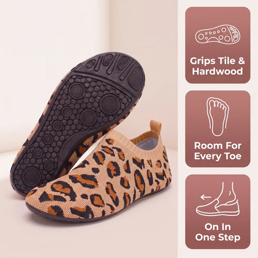 Grips tile and hardwood, room for every toe, on in one step